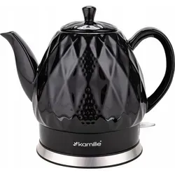 Kamille Kabelloser Elektrischer Wasserkocher 1,5L Schwarz - Eleganter 1,5L Wasserkocher aus hochwertiger Keramik. Mit 1200 W Leistung kochen Sie schnell Wasser, während das kabellose Design und der 360° drehbare Sockel höchsten Komfort bieten.