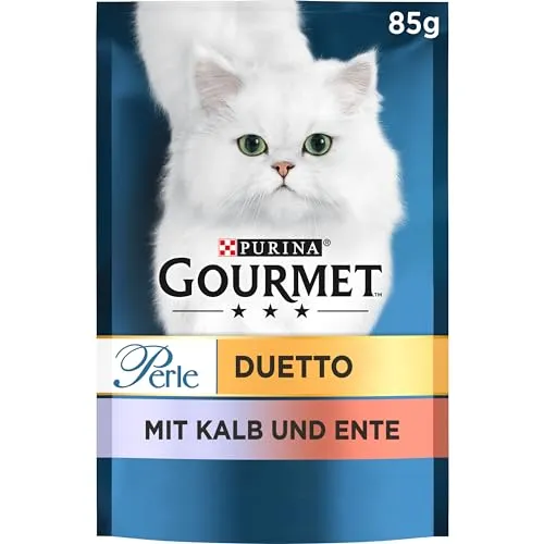 Gourmet Perle Duetto Katzenfutter nass, mit Kalb und Ente, 26er Pack (26 x 85g)