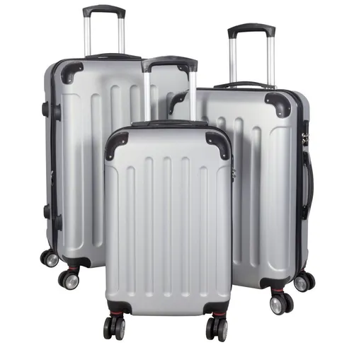MONOPOL® Kofferset 3er Reisekoffer Set Trolley Hartschale Flugzeugkoffer, 4 Zwillingsrollen & Hartschale & Teleskop-Trolleygriff