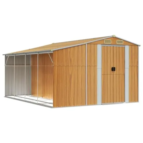vidaXL Gerätehaus - Gartenhaus mit Schrägdach, robust aus verzinktem Stahl, bietet reichlich Stauraum und gute Belüftung für Werkzeuge und Brennholz