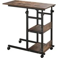HOMCOM Beistelltisch Couchtisch mit Rollen - Höhenverstellbar - Beistelltisch fürs Wohnzimmer mit 4 Rollen für einfache Mobilität, höhenverstellbar von 72 bis 82 cm und 2 praktischen Regalen für optimalen Stauraum.