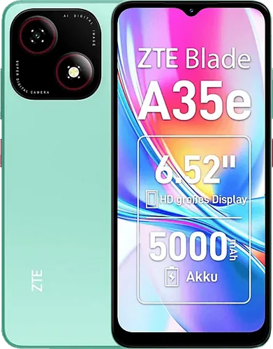 ZTE Blade A35e Smartphone - Handy ohne Vertrag mit 6,52 Zoll HD-Display, 64 GB Speicher und 5000 mAh Akku für lange Laufzeit und Dual-SIM-Funktion.