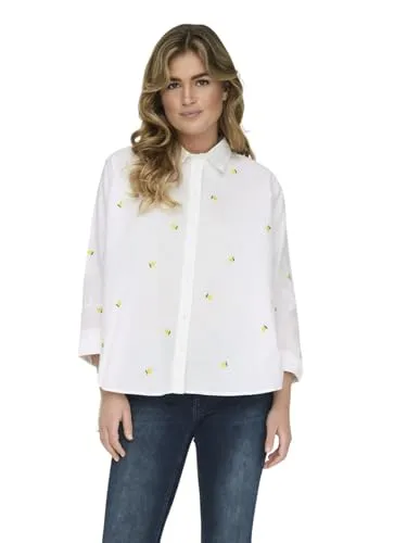 ONLY Damen Hemd in Weiß, Größe M - Damen Hemd von ONLY in reinem Weiß aus 100% Baumwolle, mit eleganter Stickerei und klassischem Kent-Kragen - perfekt für einen stylishen Look.