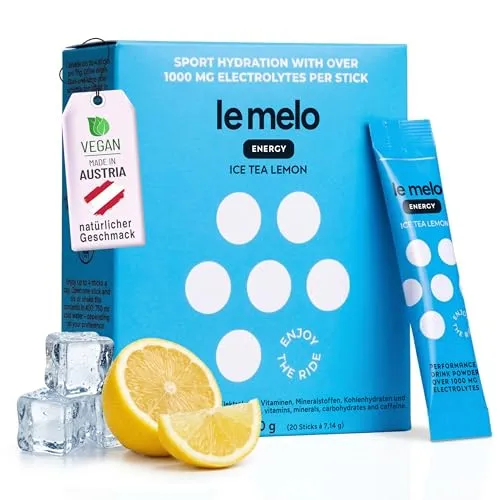 le melo® Elektrolytgetränk ENERGY ICE TEA LEMON | 20er Pack - Optimale Hydration für Sport und Alltag! Jeder Stickpack bietet über 1.000 mg Elektrolyte und wichtige Vitamine. Zuckerfrei und einfach in Wasser löslich – für schnelle Regeneration und mehr Energie!