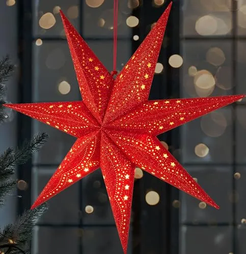 BRUBAKER LED Stern 3D Weihnachtsstern zum Aufhängen - 60 cm mit Timer - Weihnachtsbeleuchtung – Zauberhafter 3D Adventsstern mit warmweißen LEDs und Timer-Funktion, ideal für eine festliche Fensterdekoration in der Adventszeit.