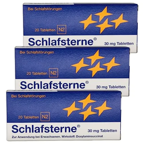 SCHLAFSTERNE mit Doxylamin - 3x 20St. für besseren Schlaf - Beruhigung & Schlaf, effektives Schlafmittel mit Doxylamin für Erwachsene bei Schlafstörungen, fördert einen erholsamen Schlaf.