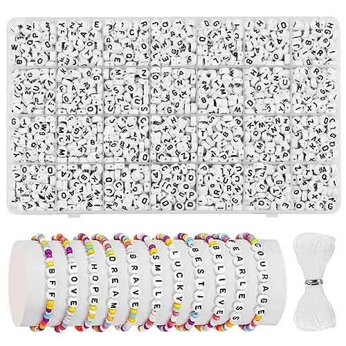 MiuCo 2000+ Stück Buchstabenperlen zum Armbänder, Rund Buchstaben Perlen für Auffädeln, Alphabet Perlen Set, Letter Beads Bastelset für Armband Haarband Schmuck Basteln
