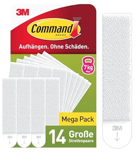 Command Klebestreifen, Vorteilspack 14x2 Größe L (28 Strips), Weiß - Bilder Aufhängen ohne Bohren, Streifen halten bis zu 7 kg, Rückstandsfreies Ablösen