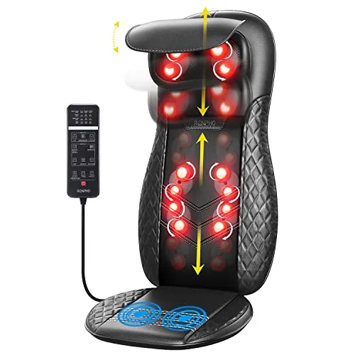 RENPHO Massagesitzauflage - Shiatsu Rückenmassagegerät mit Wärmefunktion - Elektrische Nackenmassagegeräte mit 8 tiefwirkenden Massageknoten, 3 Massagezonen und Vibration für ultimativen Komfort und Entspannung zu Hause.