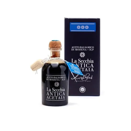 La Secchia Balsamico Essig aus Modena IGP "Drei Sterne", Gereift in 12 Kirsch-Maulbeerfässern, Mittlere Dichte, 250 ml Flasche mit Kork-Dosierverschluss, Balsamic Vinegar g.g.A.