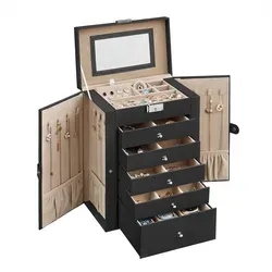 SONGMICS Schmuckkasten JBC152B01 - Große Schmuckschatulle mit 6 Ebenen, seitlichen Klapptüren und Spiegel, elegantes Design und optimaler Schutz für Ihre Juwelen