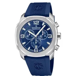 Candino C4774/4 Herren Chronograph Armbanduhr Blau - Sportliche Herren-Armbanduhr von Candino mit blauem Kautschukarmband und Saphirglas. Der zuverlässige Chronograph bietet eine große Zifferblattansicht und ist bis 10 bar wasserdicht – ideal für aktive Männer.