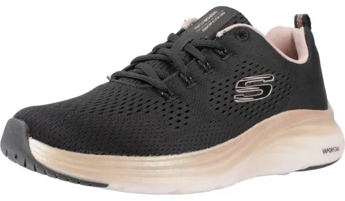 Skechers Damen Vapor Foam Sneakers - Damen-Sneaker aus schwarzem Netzgewebe mit rotgoldenem Rand, bieten hohen Tragekomfort und stylisches Design.