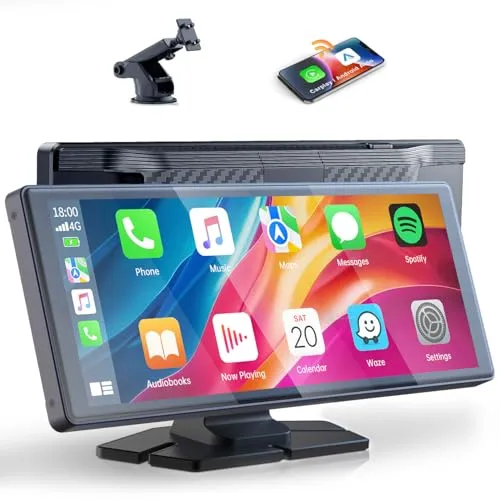 Volam 9.26 Zoll CarPlay Bildschirm – Tragbares Autoradio mit Bluetooth und GPS - Digital Media-Receiver mit kabellosem Apple CarPlay und Android Auto für einfaches Navigieren und Freisprechen – ideal für alte Fahrzeuge ohne Bildschirm.