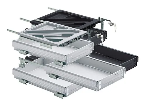 Hettich Systema Top 2000 Container-Set mit Teilauszügen, 392, schwarz - 77602 - Möbelbeschläge für effiziente Raumnutzung, mit praktischen Teilauszügen für einfachen Zugriff und optimale Organisation.