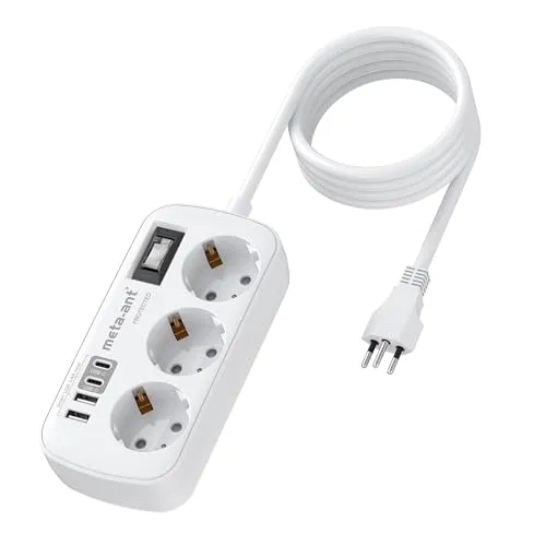 Reiseadapter Brasilien mit USB-C, Europa auf Brasilien Stecker Adapter, Adapter Schnellladegerät, 3-Fach Steckdosenadapter für Brasilien, 1,5M, Brasilianische Steckdose Reisestecker Konverter Typ N