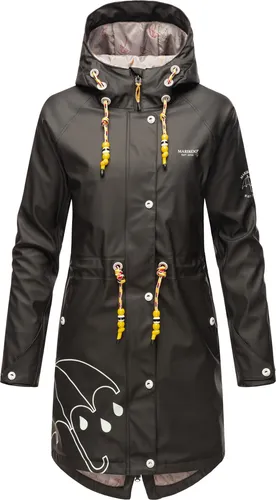 Marikoo Dancing Umbrella Damen Regenmantel mit Kapuze – Wasserdicht & Stylisch in Schwarz, Gr. 38 - M - Eleganter Damen Regenmantel mit fröhlichem Regenschirm-Design. Der wasserdichte Parka bietet Komfort und Stil bei jedem Wetter und ist ideal für Outdoor-Aktivitäten in der Übergangszeit.