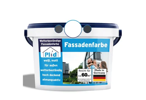 Fassadenfarbe 10L Weiß matt, inkl. 3-teiligem Anstreichset - Lacke für Außenanstriche, schnelltrocknend und UV-beständig. Deckt bis zu 80 m² mit nur einer Schicht und eignet sich für Putze, Beton und Mauerwerk.