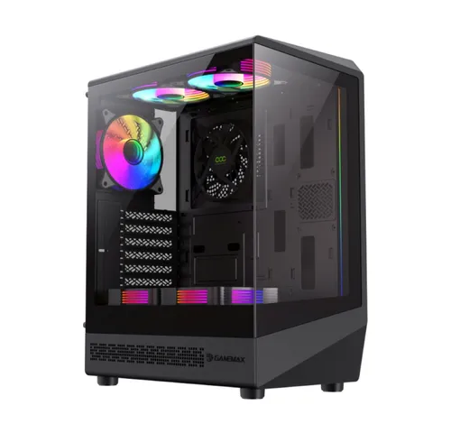 GAMEMAX Gaming-Gehäuse Vista COC AB - PC-Gehäuse mit 262° Panorama-Sicht auf die Hardware und 5x 12cm ARGB Lüftern für optimale Kühlung und stylisches Design – ideal für Gamer und PC-Enthusiasten.