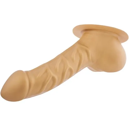 TOYLIE Latex Penishülle Franz Schaftlänge: 14cm gold mit Basisplatte zum ankleben an Latexkleidung - stark geäderter Penis-Sleeve mit Hodensack und ausgeprägter Eichel - MADE IN GERMANY