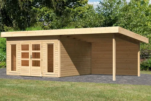 Gartenhaus KONIFERA "Perlsee 5" - Beige, Naturbelassen - Gartenhaus ohne Fußboden mit Pultdach und 2 Dreh-Kippfenstern, aus hochwertigem Fichtenholz, ideal für individuelle Gestaltung im Garten.