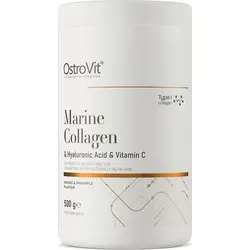 Hydrolysat Marine Kollagen Pulver + Hyaluronsäure + Vitamin C 500g - Nahrungsergänzungsmittel für allgemeines Wohlbefinden und Anti-Aging, zuckerfrei mit erfrischendem Mango-Ananas-Geschmack.