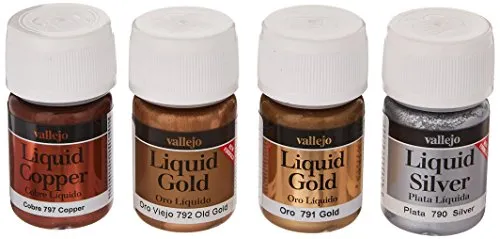 Vallejo 070199 Farbset, Flüssiges Gold auf Alkohol-Basis, 4x17 ml