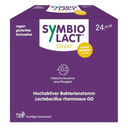 SymbioLact Direkt - Milchsäurebakterien für die direkte Einnahme - 10 Mrd. Bakterien pro Stick - laktosefrei, glutenfrei, vegan - 24 Sticks - Praktische Sticks mit hochwertigen Bakterien für die Unterstützung der Verdauung. Ideal für unterwegs, einfach ohne Wasser einnehmbar. Perfekt für eine bewusste Ernährung.