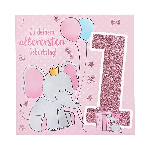 Depesche 11515-001 Zahlenkarte zum 1. Geburtstag mit Musik, veredelte Klappkarte mit originellem Innentext, inkl. Umschlag, Format 15,5 x 15,5 cm, mehrfarbig