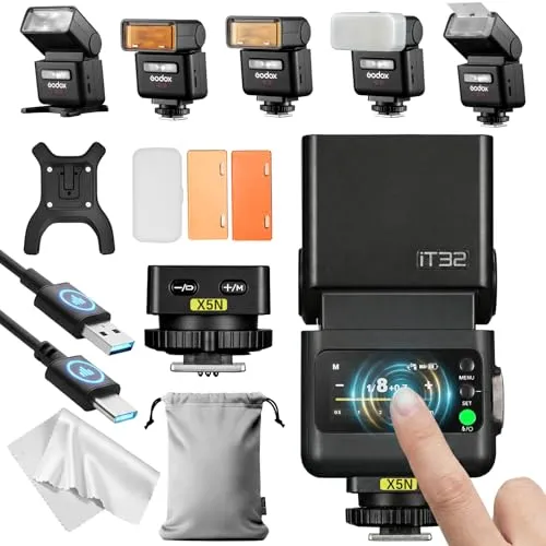 Godox iT32 TTL Mini Kamera Blitz mit X5-N Funktrigger für Nikon, 2.4G HSS 1/8000s TTL Drahtloses Blitzgerät, Kompatibel mit Nikon Z5II Z6III Z8 Z50II Z30 D850 Z5 Z50 ZFC Z6II Z9 Z7 D5600 D750