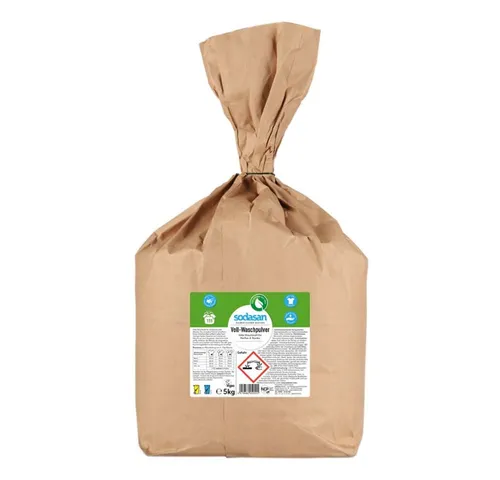 SODASAN Voll-Waschpulver Limette 5 kg - Biologisch abbaubares Waschmittel für Weiß- und Buntwäsche, entfernt hartnäckigen Schmutz schon ab 30°C und bietet dermatologisch getestete Hautverträglichkeit.