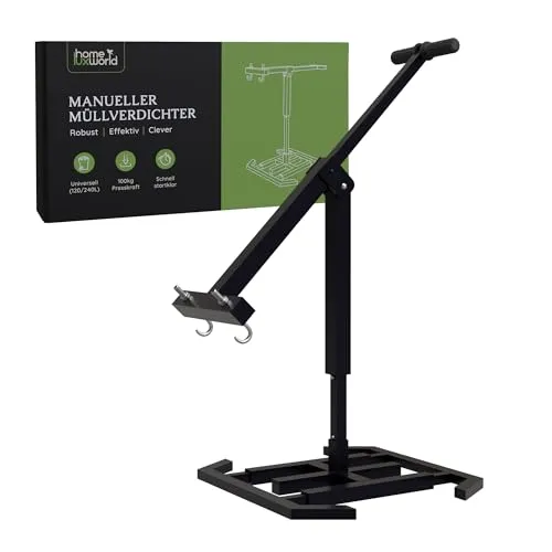 HomeLuxWorld Müllpresse mit gepolstertem Griff - Effiziente Müllreduzierung für 120 und 240 Liter Tonnen. Kompakt und manuell, ideal für Restmüll, Papier und Verpackungen. Ergonomische Griffe sorgen für komfortables Arbeiten.