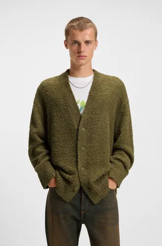 HUGO Strickjacke Sonou V-Ausschnitt, Oversized fit, Bouclé-Strick