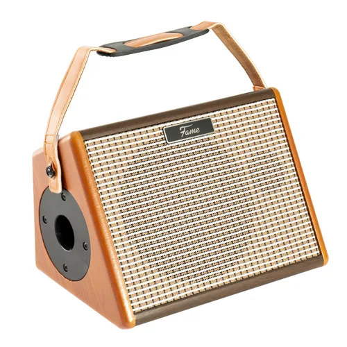 Fame AG-26A Akustikgitarrenverstärker - Akustikgitarrenverstärker mit integriertem Akku, 2 separat regelbaren Kanälen und Bluetooth für kabelloses Playalong – ideal für Live-Auftritte und Proben.