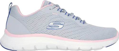 Skechers Damen Flex Appeal 5.0 Low-Top-Sneaker - Damen-Sneaker mit grauem Netzgewebe und blau-rosa Besatz, super flexible Traktions-Laufsohle und stoßdämpfende Zwischensohle für optimalen Komfort.