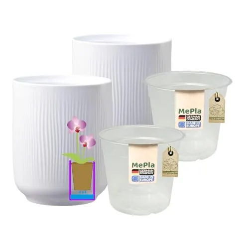 MePla Orchideenübertopf Falun ø 13 Weiß-matt - 2 Stück - Set mit 2 hochwertigen Orchideenübertopfen von SK Soendgen Keramik. Der innovative Flower Safe-Steg schützt vor Staunässe und eignet sich ideal für Orchideen. Perfekt für moderne Wohnkonzepte in skandinavischem Stil.