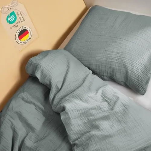 Laleni Kinderbettwäsche aus Baumwolle - Oeko-TEX zertifizierte Musselin Bettwäsche in Blau - Bettwäsche für Kinder, aus 100% Baumwolle, Oeko-TEX zertifiziert für optimale Sicherheit und Komfort, ideal für einen erholsamen Schlaf im Sommer.