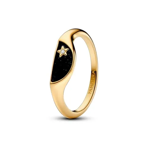 PANDORA ME Halbierter Emaille Siegelring aus Sterling Silber mit vergoldeter Metalllegierung und Zirkonia Steinen, Größe: 52, 163325C01-52