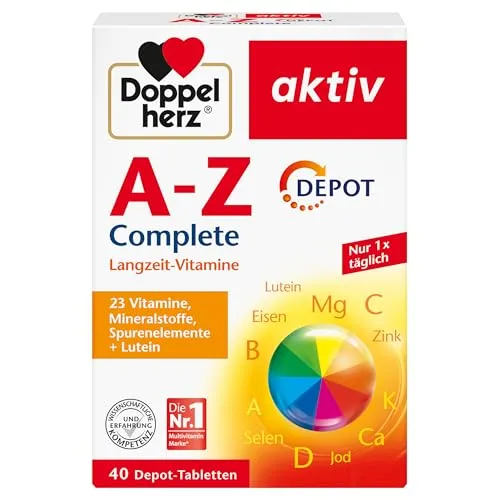Doppelherz A-Z Complete - Langzeit-Vitamine - 23 Vitamine, Mineralstoffe & Spurenelementen PLUS Lutein - 40 DEPOT-Tabletten