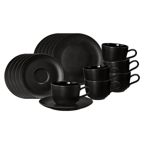 Seltmann Weiden Liberty Velvet Black Kaffeeservice 18-teilig - Komplett-Service für 6 Personen, ofenfest und spülmaschinengeeignet – ideal für stilvolle Anlässe.