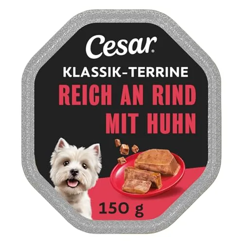 Cesar Hundefutter Nassfutter Klassiker mit saftigem Rind und Leber, 7 er Pack (7 x 2 Schalen x 150 g)
