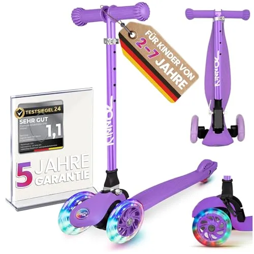 kinnaz ONE - Faltbarer Premium Kinderroller mit LED Rädern - Kinderscooter für Kinder ab 2 Jahren: Mit leuchtenden LED Rädern, 5-fach höhenverstellbarem Lenker und sicherem Design für maximalen Fahrspaß und Sicherheit.