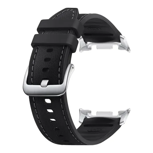 SAMSUNG Hybrid Band für Galaxy Watch8, Schwarz - Samsung Ersatzarmband mit elegantem Lederlook und flexiblem Nitrilkautschuk, ideal für Komfort und Stil. Mit Schnellverschluss für mühelosen Wechsel – perfekt für alle Gelegenheiten!