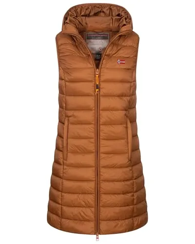Geographical Norway Damen Steppweste mit Kapuze - Trendige, nachhaltige Steppweste für den Übergang mit robuster Optik und praktischen Reißverschlusstaschen. Ideal für die kalte Jahreszeit und vielseitig kombinierbar.