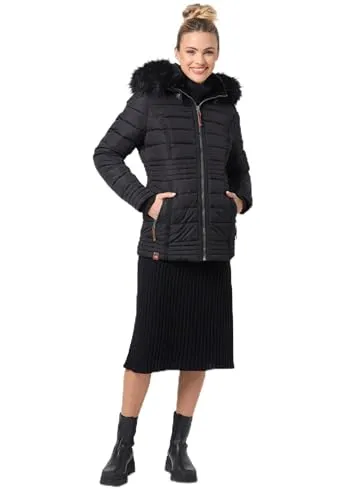 Navahoo Damen Winterjacke B900 mit Teddyfell - Funktionsjacke mit abnehmbarer Kapuze und Kunstfellkragen, ideal für kalte Wintertage. Innen mit warmem Teddyfell gefüttert für höchsten Tragekomfort.