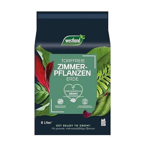 Westland Zimmerpflanzen Erde, torffrei, 8 Liter - Gebrauchsfertige Blumenerde für Zimmerpflanzen, torffrei und mit Startdüngung. Optimal für den Innenbereich, unterstützt Wurzelwachstum und sorgt für gesunde Pflanzen. Verbesserte Wasserregulation dank speziellem Wassermanagement.