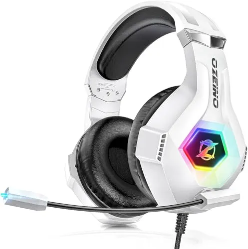 Ozeino Gaming Headset mit 3D Surround Sound für PS4/PS5/PC/Xbox 360 - Gaming-Headset mit 360° Noise Cancelling Mikrofon und RGB Lichtern für ein immersives Spielerlebnis und hohen Tragekomfort während langer Gaming-Sessions.