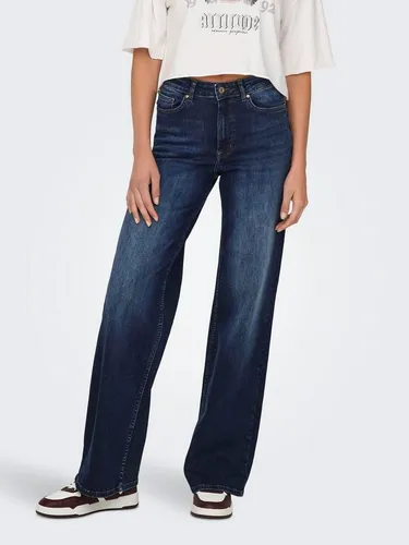 ONLY Weite Jeans ONLMadison - Dunkelblaue Jeans für Damen - Jeans in Mid Waist mit schlichtem Design, ideal für vielseitige Outfits. Komfortable Passform dank 92% Baumwolle und 6% Elastomultiester.