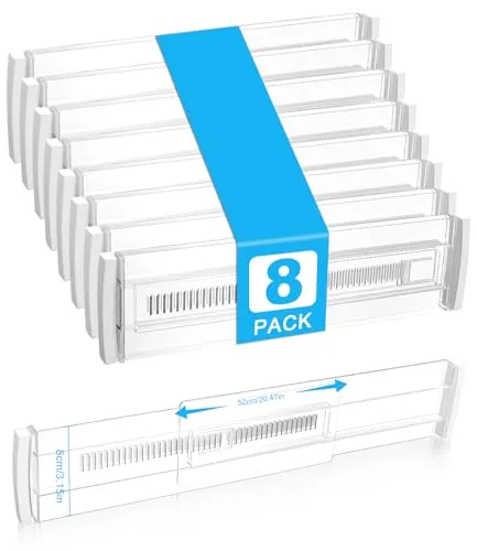 Cexovo 8er Set Schubladentrenner Verstellbar Kunststoff Schubladentrenner(28.5-50.5cm) Küche, Adjustable Drawer Divider für Kleiderschrank,Schlafzimmer,Kommode,Küche, Transparent