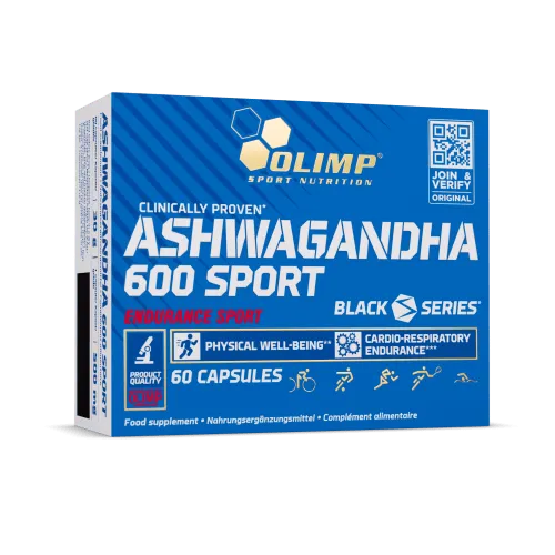 Olimp Ashwagandha 600 Sport - 60 Kapseln - Vitamine & Mineralien, unterstützt das allgemeine Wohlbefinden und die Fitnessleistung, ideal zur Einnahme vor und nach dem Training für optimale Ergebnisse.